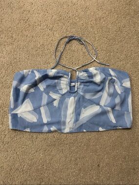 Abercrombie & Fitch Light Blue Abstract Cropped Halter Blouse